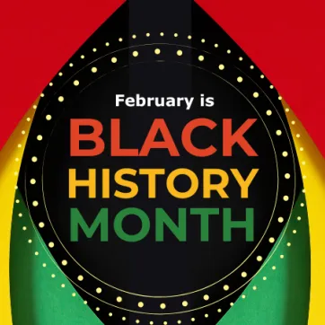 Text: Black History Month. Image: the text is surrounded by the colours of green, yellow, and red.