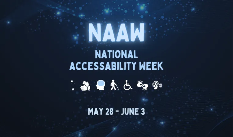 NAAW. National AccessAbility Week. May 28-June 3. A series of disability signs.